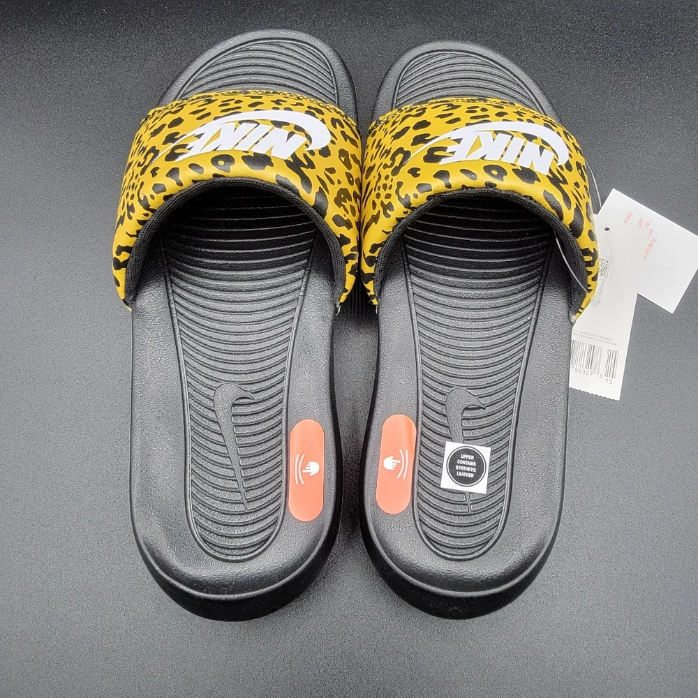 Nike Victori One Leopard Print Women's Slides Sz 6 Black CN9676 700 Comfort New